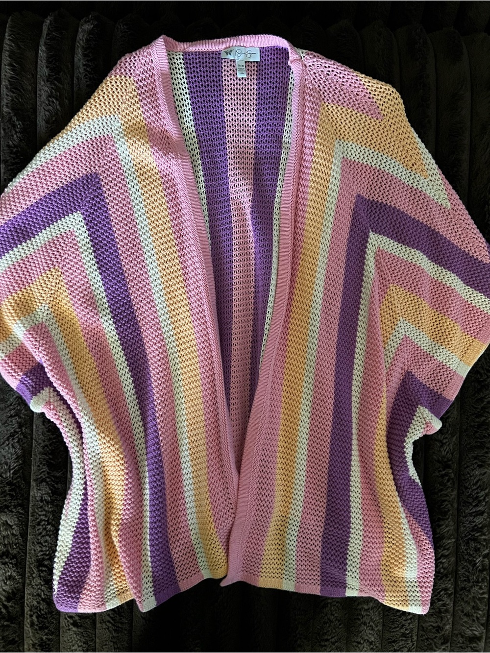 Jessica Simpson Pink & Purple Striped Open-Knit Swimsuit Cover